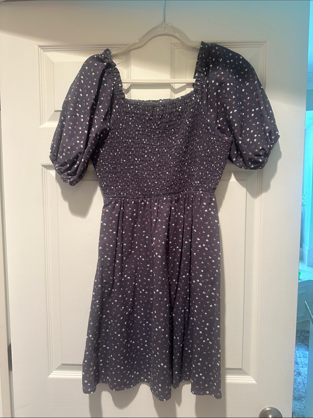 Universal Thread Navy Smocked Top with Multicolor Flecks